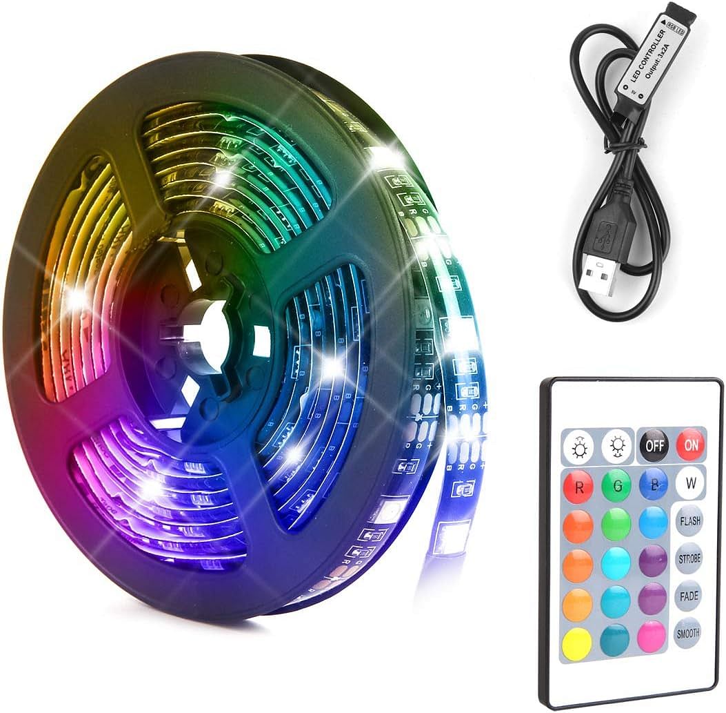 5M USB TV LED Strip Light with Remote Control 2pcs combo pack - 16 Vibrant Colors, Easy Manual Control, Adjustable Color Temperature for Stunning Home Entertainment Ambiance