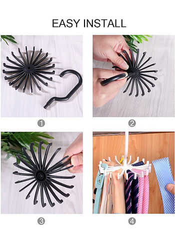 Pack of 2 Tie Holder Belt Hanger with Rotating 20 Hooks Durable Scarf and Accessories Organizer White and Black