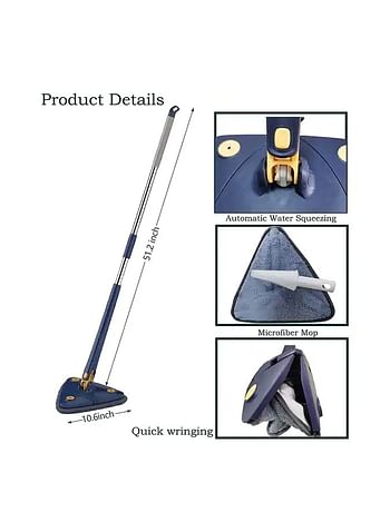 360 Rotatable Triangular Cleaning Mop with Telescopic Scrubber Brush for Hardwood Windows Floor Tile Set