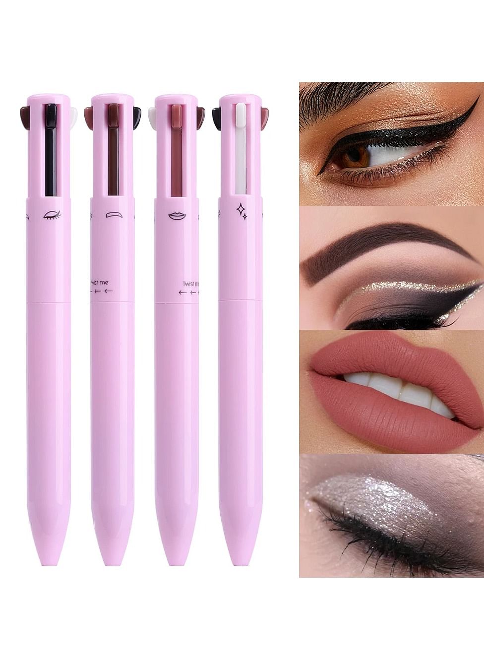 4 in1 Makeup Pen (Lip Liner, Brow liner, Eye Liner, Highlighter), 4 in1 cosmetic pen, Face makeup pencil, pen pal, travel makeup pen