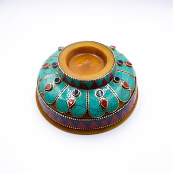 Exquisite Amber Bowl with Gemstone Handmade in Nepal