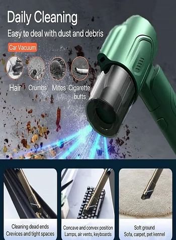 Car Cordless Vacuum Cleaner 3 in 1 Handheld Dust Buster Air Blower Multifunctional Inflator Pump Support 90° Foldable for Home Office Car Interior