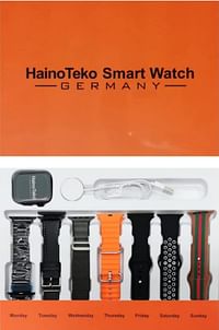 ساعة Haino Teko Germany GP 7 الذكية مع 7 مجموعة من الحزام الملون مع شاحن لاسلكي لمتتبع النشاط للجنسين بتقنية البلوتوث وشاشة عرض عالية الدقة مقاس 45 مم
