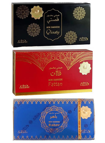 Pack of 3 Nabeel Ultimate Incense Mini Bakhoor Qisaty, Fattan and Baher