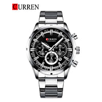 CURREN 8355 Original Brand Stainless Steel Band Wrist Watch For Men silver/black