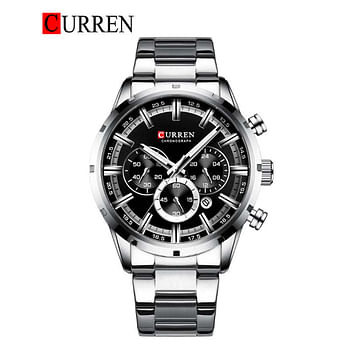 CURREN 8355 Original Brand Stainless Steel Band Wrist Watch For Men silver/black