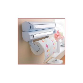 Rylan 3 in 1 Kitchen Triple Paper Dispenser & Holder Paper Foil Cling Wrap - 3 in 1 Wrap Centre Holds Silver Foil Plastic Wrap and Paper Towels-White