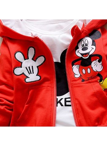 Mouse 3 Pcs Hooded Jacket Shirt and Trouser For Boys Girls Cartoon Theme Party Costume Dress Birthday Gift Red 13-18 Months