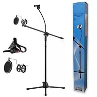 Metal Microphone Floor Stand with Boom Arm 360 Rotating Phone Holder