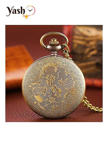 Yash Vintage Copper Antique Hollow Gear Design Quartz Pocket Watch