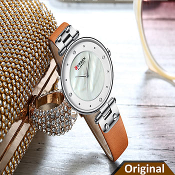 Curren 9056 Leather Strap Woman Watch.