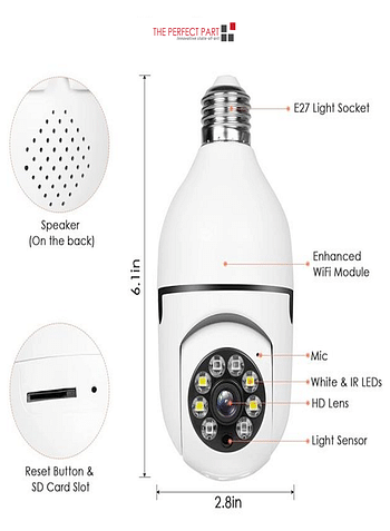 WiFi 360 1080P Panoramic Bulb Camera light bulb IP Camera HD night vision wireless camera wifi camera cloud table lamp - White