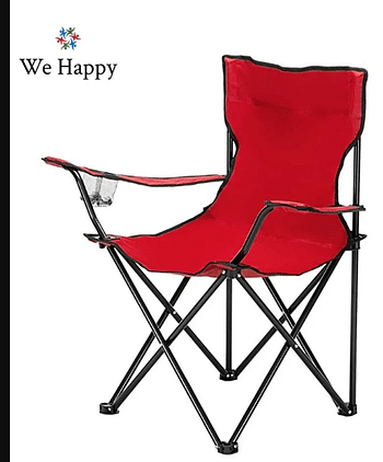 كرسي التخييم الشاطئ القابل للطي مع حامل الكأس | أحمر