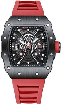 Curren 8438 Original Brand Rubber Straps Wrist Watch For Men / Red