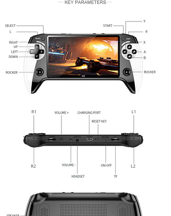 وحدة تحكم ألعاب محمولة X9 بقدرة 1500 مللي أمبير في الساعة وشاشة 5.5 بوصة IPS HD تدعم ألعاب Duo Play GB GBA GBC