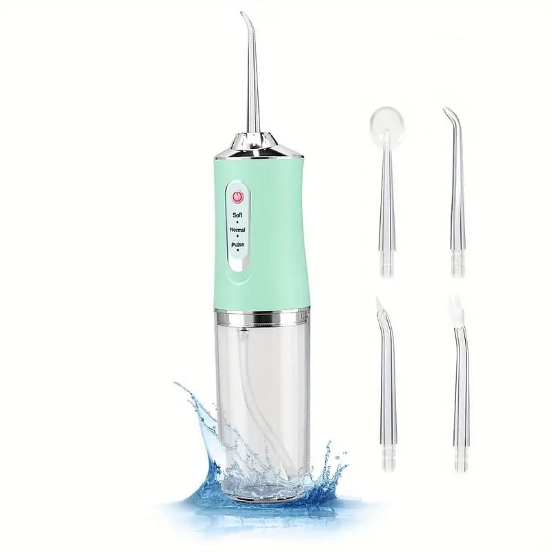 Portable Dental Water Floser, Professional Oral Irrigator 220ml with 3 Modes and 4 Replacement Nozzles with 360° Rotation, IPX7 Waterproof, USB Rechargeable for Travel, Home