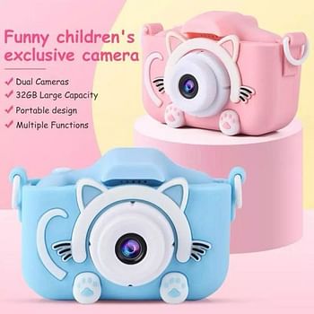 Kids Digital Camera Dual Camera Cat Selfie, HD Photo and Video Recording, Mini Cute Cartoon Toy for Children - Random color