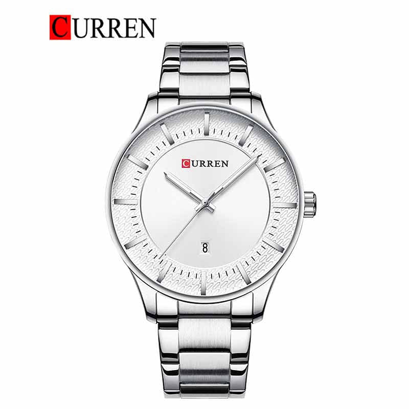 CURREN 8347 Original Brand Stainless Steel Band Wrist Watch For Men - Silver and White