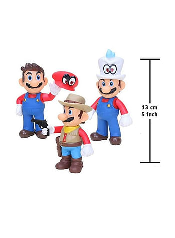 3 Pcs Trio Super Ario Inspired Action Figure Model Collectable Toy For Kids Birthday Movie Cartoon Cake Topper Theme Party Supplies Brown hat Ario
