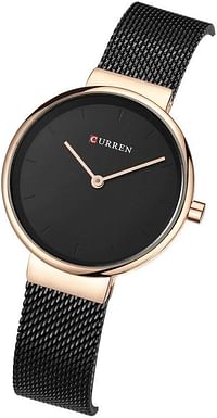 CURREN 9016 Women Quartz Watch Fashion Simple Stainless Steel Ladies Wristwatches (rose gold black)