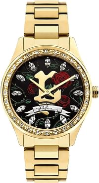 ساعة يد نسائية من بوليس باهيا فاشن روك مع سوار ستانلس ستيل مطلي بالأيون - PEWLG2109903، ذهبي