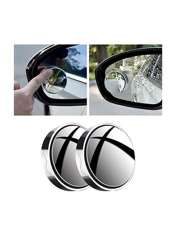 2 Pcs Car Rear view Mirror Suction Cup Auxiliary 360 Degree Rotating Wide Angle Round Frame Mirror for Automotives - Silver