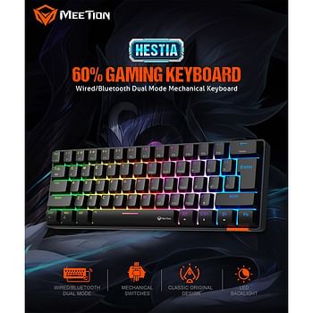 MEETION RGB Backlit Mini 61 Keys, 60% Mini Blue Switch Mechanical Keyboard Black MT-MK005