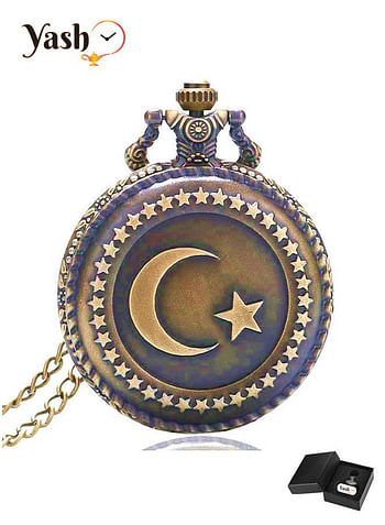 Yash Turkey Flag Design Moon Star Quartz Pocket Watch