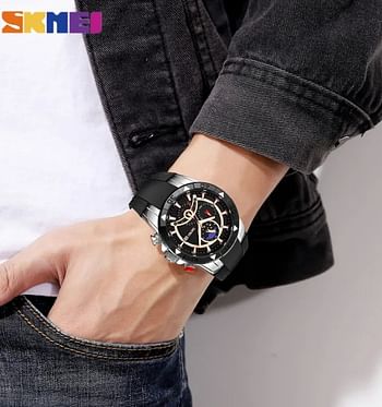 Skmei 9270 Moon Phase Silicone Sports Quartz Watch Men Chronograph Waterproof Wrist Watch