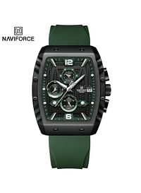 NAVIFORCE 8025 Quartz Colorful Silicone with Square Case Chronograph Sport Wrist Watch for Men Green & Black