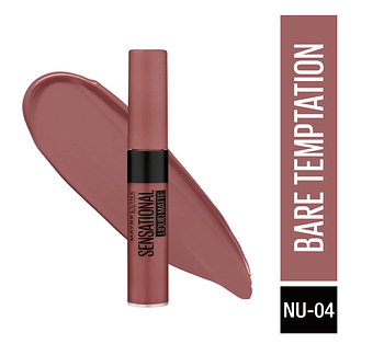 Maybelline New York Lipstick, Matte Finish, Non-Sticky and Non-Drying, Sensational Liquid Matte, NU04 Bare Temptation