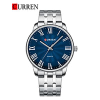 CURREN Original Brand Stainless Steel Band Wrist Watch For Men 8422 Silver Blue