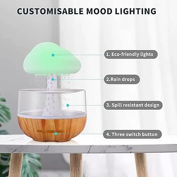 Raining Cloud Night Light Aromatherapy Essential Oil Diffuser Micro Humidifier Desk Fountain Bedside Sleeping Relaxing Mood Water Drop Sound (White)