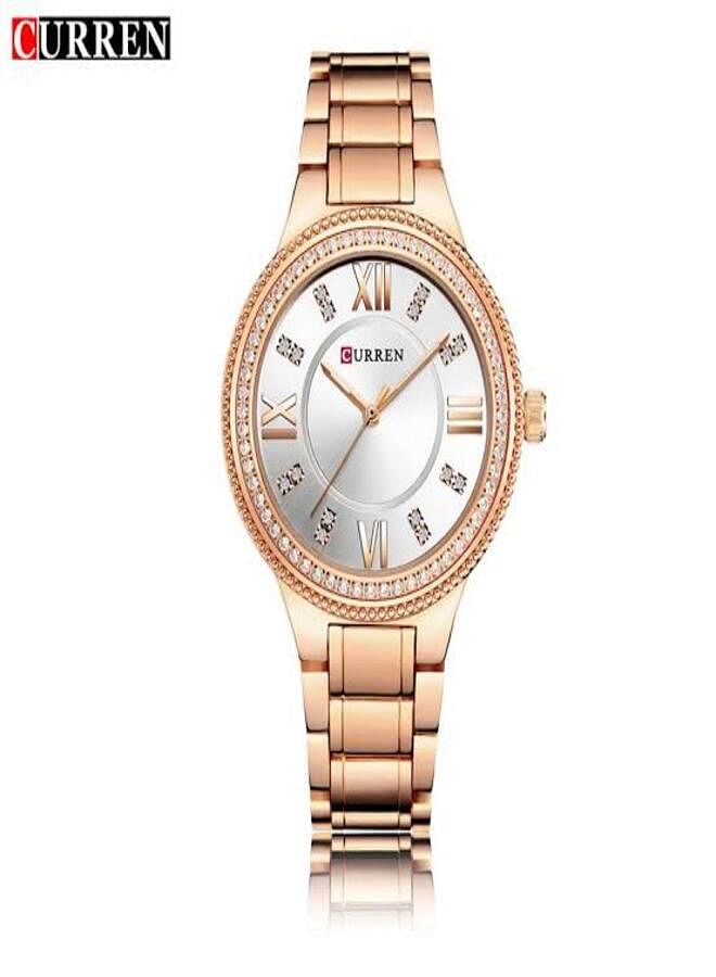 CURREN 9004 Brand Luxury Women's Casual Watches Waterproof Wristwatch Women Fashion Dress Rhinestone Stainless Steel Ladies Clock-Rosegold & White