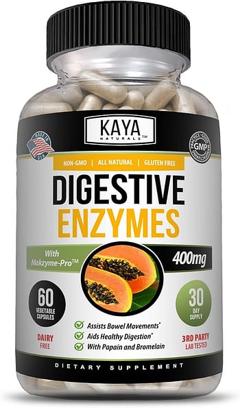 Kaya Naturals Digestive Enzymes with Prebiotics & Probiotics | Constipation & Bloating Relief | Weight Management Pills for Women & Men | Aids Immune Function | Digestion Support - 60 Capsules