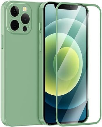 جراب Green Lion لهاتف iPhone 13 Pro Max - جراب Carsaca Plus 360 مع زجاج عالي الدقة عادي - مقاوم للصدمات - غطاء خلفي محمي من الصدمات بالكامل لهاتف iPhone 13 Pro Max 6.7"apple - أخضر فاتح