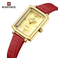 NAVIFORCE 5039 Waterproof Wristwatch Luxury Microfibe Bracelet Women’s Watch Simple Casual Ladies Clock Red & Gold