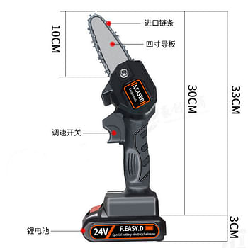 Portable Electric Handheld Pruning Wood Work Mini Cordless Chainsaw for Branch Wood Cutting Garden Tree Logging Trimming Black