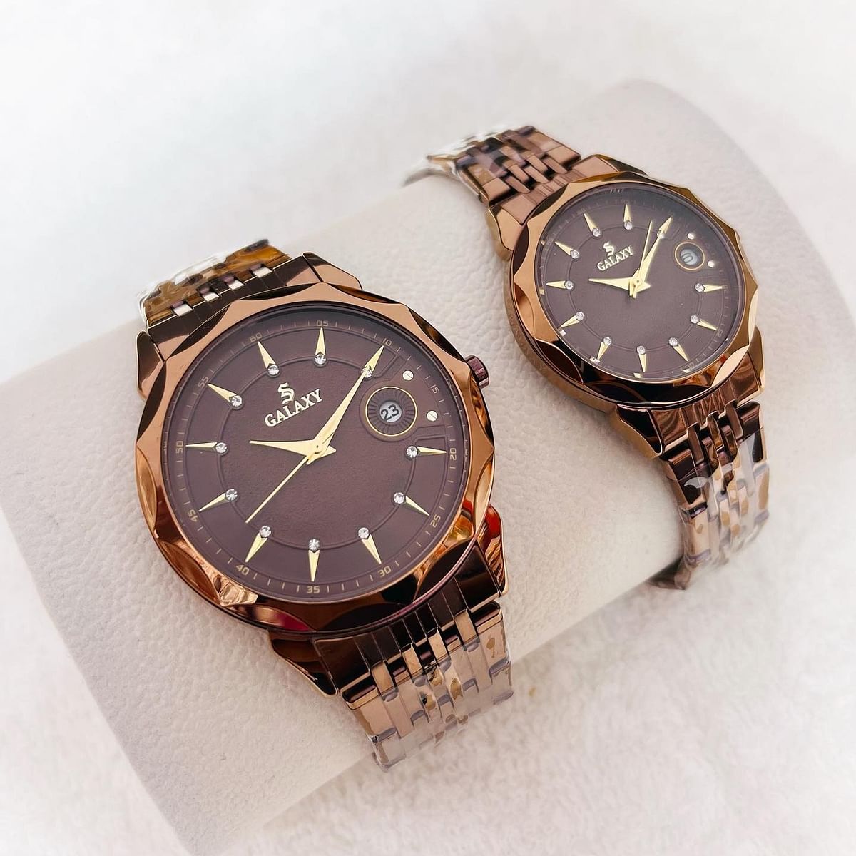 Galaxy 2363 Stailess Steel Water Resistant Analog Couple Watch brown