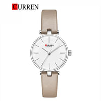 CURREN Leather Straps Wrist Watch For Women 9038 - Khaki & Silver