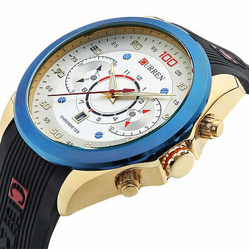 Curren 8166 Men's Quartz Watch Silicone Strap Fashion Sports Waterproof / Black and Cyan