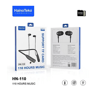 Haino Teko Germany HN110 Bluetooth Neck Band Earphone 110 Hours Music With High Bass Sound Quality Super Clear Mic and Support TF Card, Black