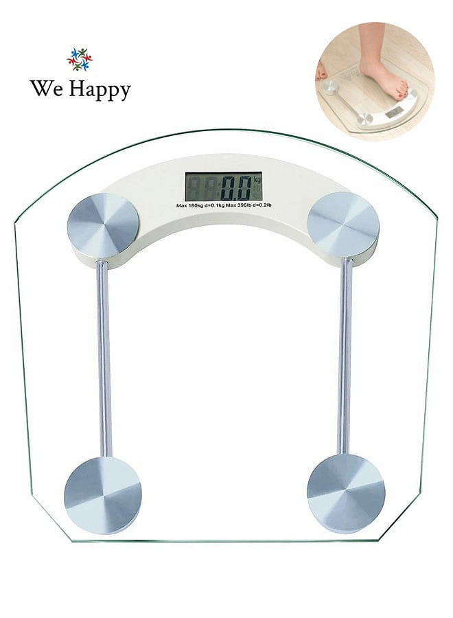 We Happy Personal Digital Weighing Scale Machine, Home or Bathroom Use Weight Measurement Tool, Thick Glass Fitness Tracker