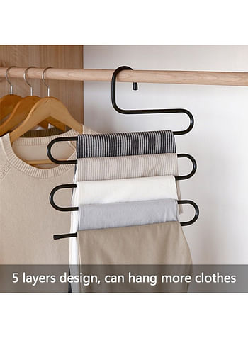 We Happy S Shape Clothes Hanger, 5 layers Pants Ties Multipurpose Stainless Steel Storage Space Saving Organizer, Black