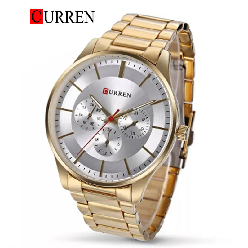 Curren 8282 Original Brand Stainless Steel Band Wrist Watch For Men / Gold