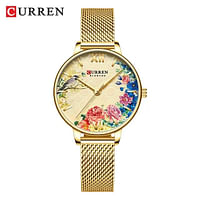 Curren 9059 Original Brand Mesh Band Wrist Watch For Women / Gold