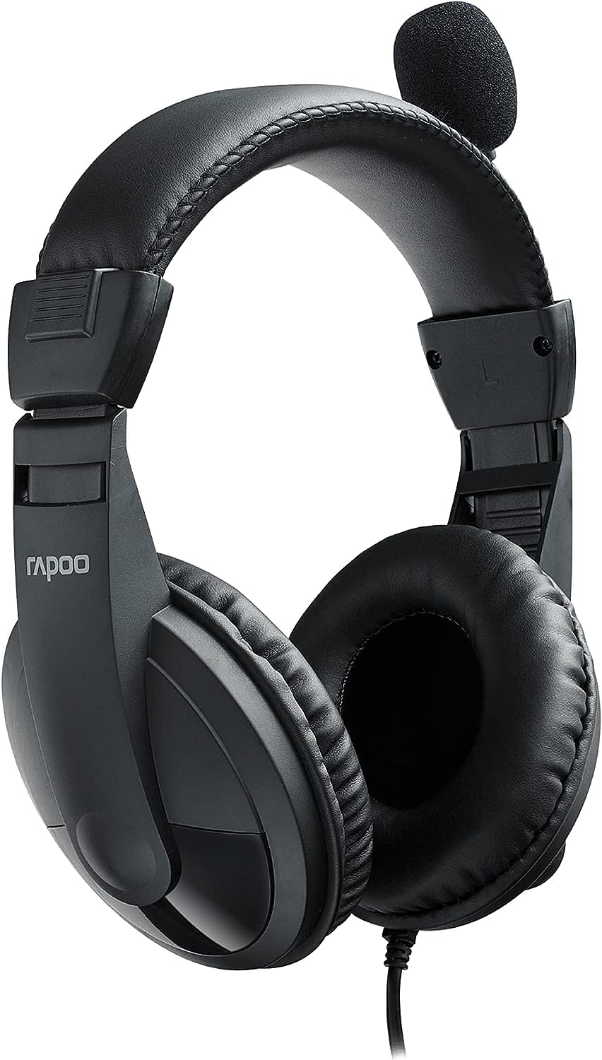 Rapoo H150 Wired USB Headset with Microphone | Over Ear Headphone with Stereo Sound USB Port & Noise Cancelling 360° Microphone | Adjustable Headband | Lightweight - Black