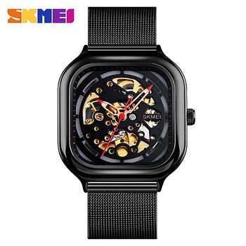 SKMEI 9184 Black Mesh Stainless Steel Automatic Mechanical Luxury  Watch For Men.