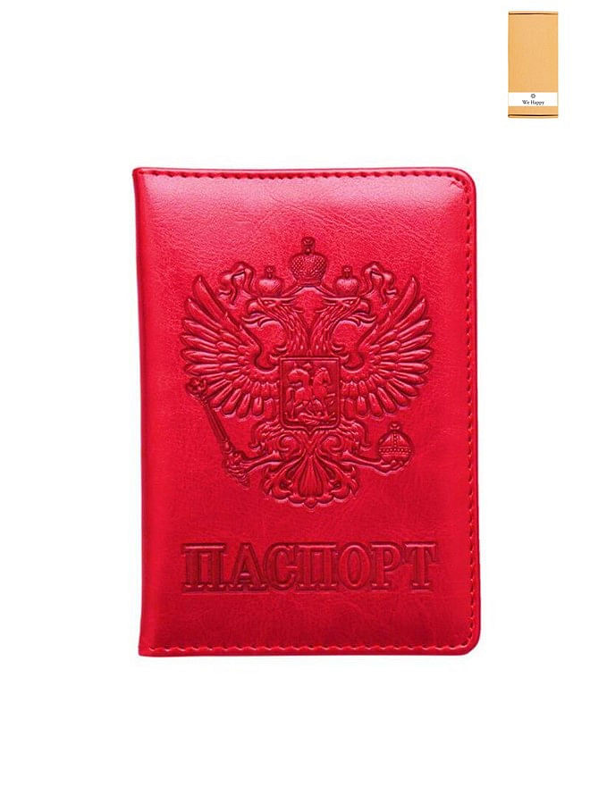 We Happy Travel Passport ID Card Wallet Holder Cover RFID Blocking Leather Purse Case Russia Red