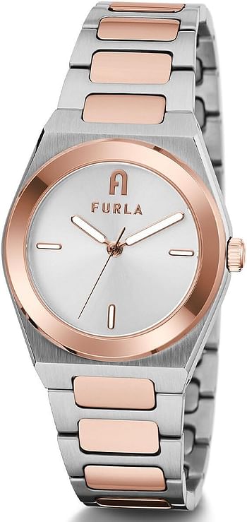 FURLA Ladies Silver & Rose Gold Stainless Steel Bracelet Watch (Model: WW00014001L5)